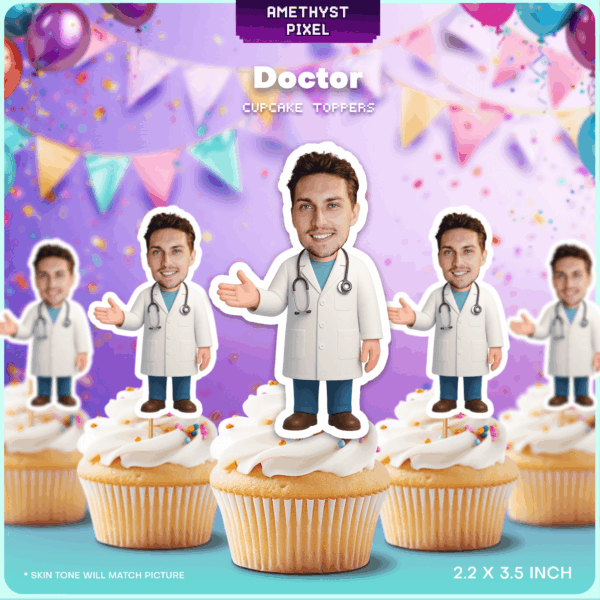 Personalized Doctor Cupcake Toppers with Your Face for Medical Graduations