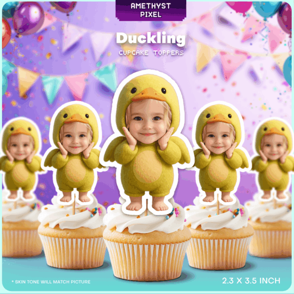 Custom Face Duckling Cupcake Toppers – Printable Baby Shower & 1st Birthday Décor