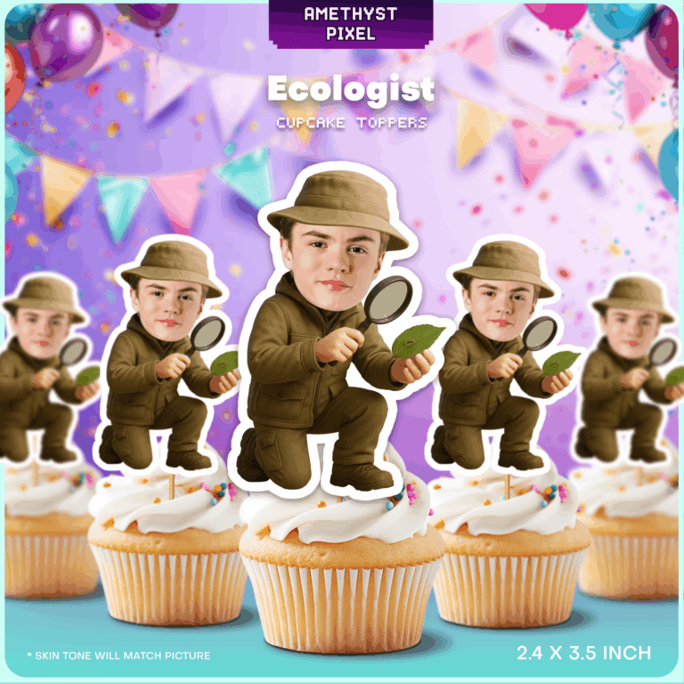 Personalized Ecologist Face Cupcake Toppers for Nature Explorer Birthday Parties