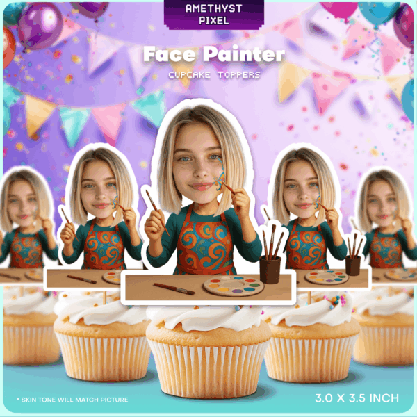 Custom Face Painter Cupcake Toppers - Printable Art Theme Birthday Decor - DIY Artist Party