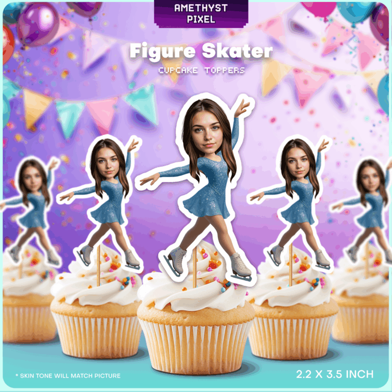 Personalized Figure Skater Cupcake Toppers with Custom Photo Face