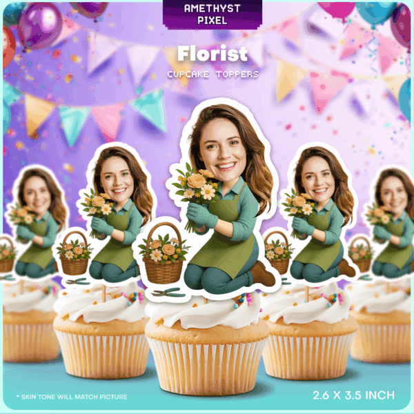 Personalized Florist Cupcake Toppers – Printable Garden Theme Face Decorations