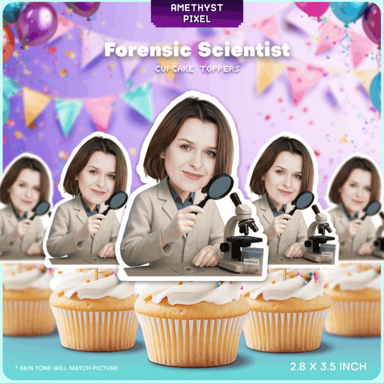 Custom Forensic Scientist Face Cupcake Toppers - Printable True Crime & CSI Theme Party Decor