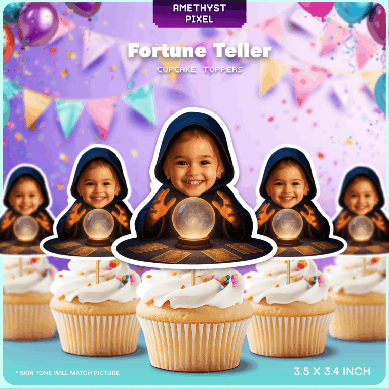 Personalized Fortune Teller Cupcake Toppers – Mystical Crystal Ball Custom Face Decoration