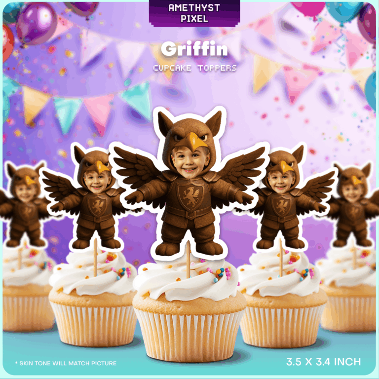 Custom Griffin Face Cupcake Toppers – Printable Mythical Creature Photo Decor