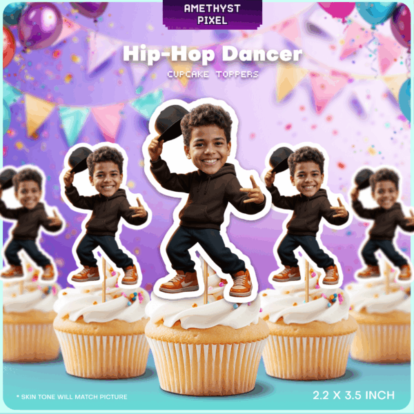 Custom Face Hip-Hop Dancer Cupcake Toppers - Printable Street Dance Party Decor