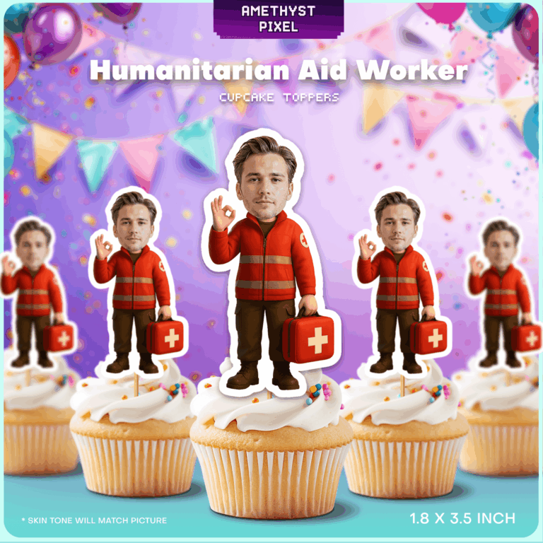 Custom Humanitarian Aid Worker Face Cupcake Toppers - Personalized Volunteer Party Decor