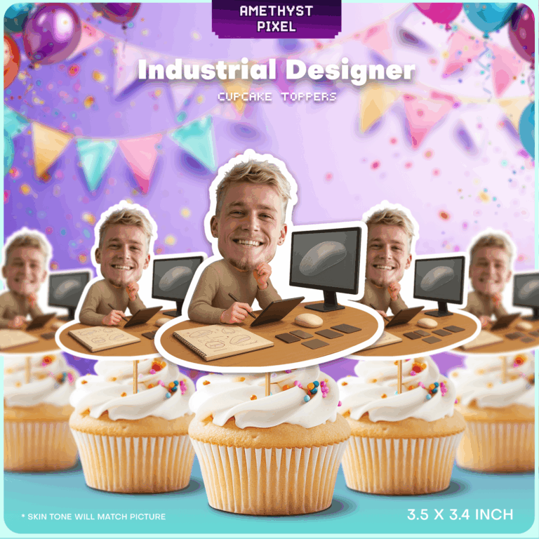 Custom Face Industrial Designer Cupcake Toppers – Printable Creative Career Party Decoration