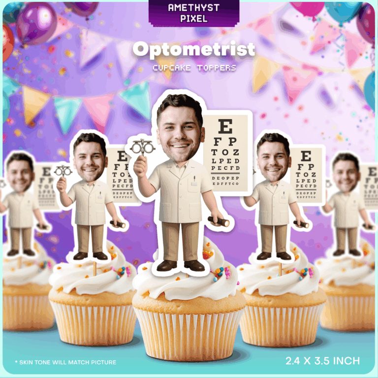 Personalized Optometrist Cupcake Toppers for Eye Doctor Graduation or Retirement Party
