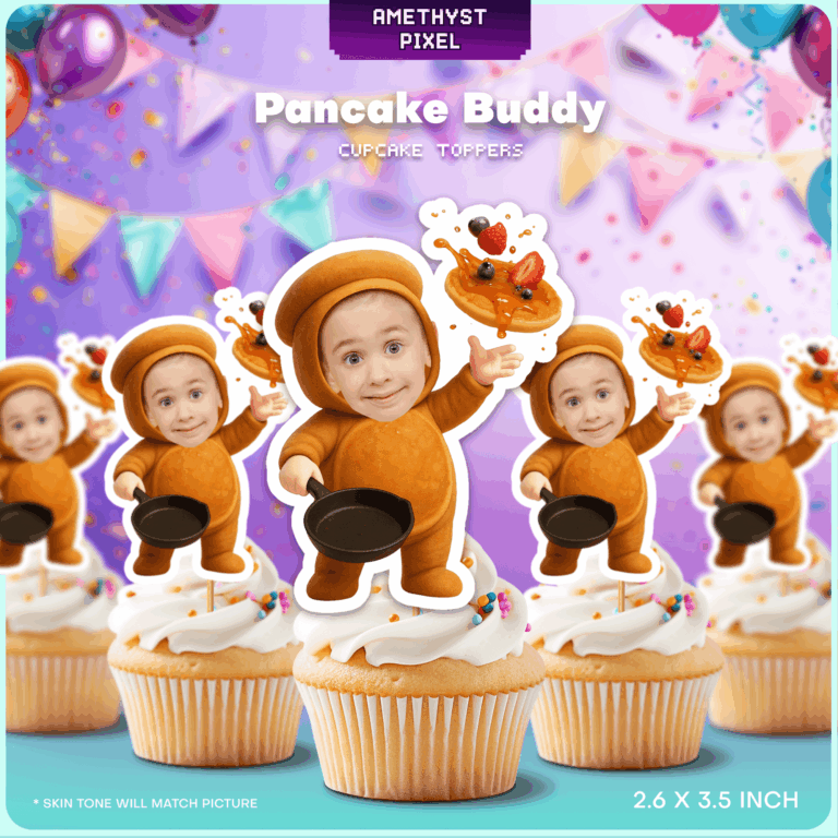 Personalized Pancake Chef Face Cupcake Toppers - Breakfast Theme Birthday Party Decor