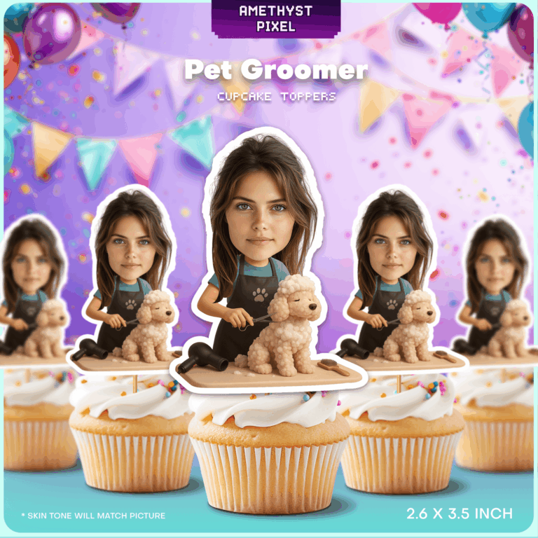 Custom Face Pet Groomer Cupcake Toppers for Dog Styling Parties