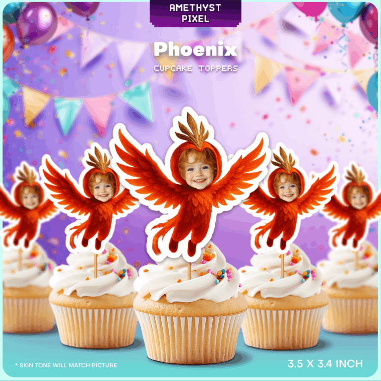 Custom Phoenix Face Cupcake Toppers - Printable Mythical Fire Bird Party Decoration