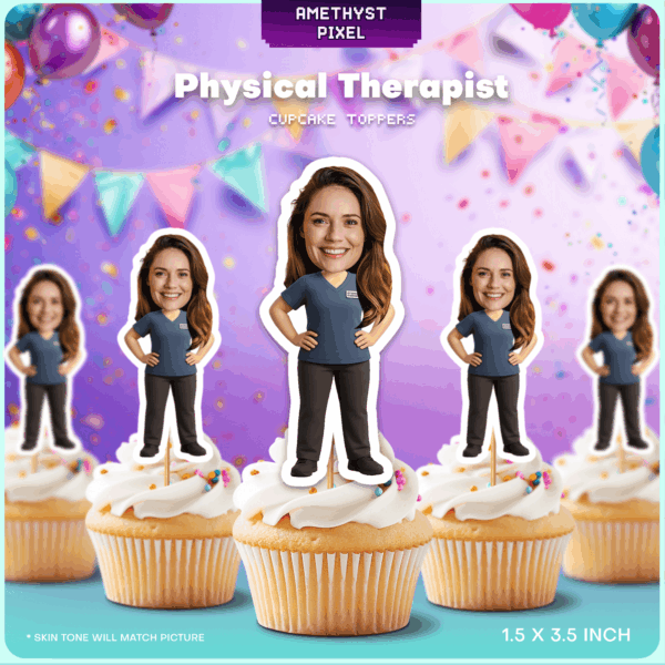 Custom Physical Therapist Face Cupcake Toppers – Personalized PT Graduation Party Decorations
