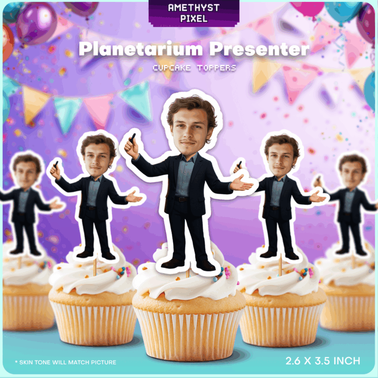 Personalized Planetarium Presenter Cupcake Toppers – Custom Face Science Guide Party Decoration