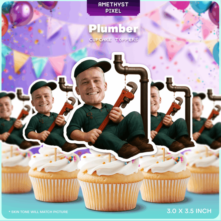 Custom Face Plumber Cupcake Toppers – Printable Handyman & Tradesman Theme Decor