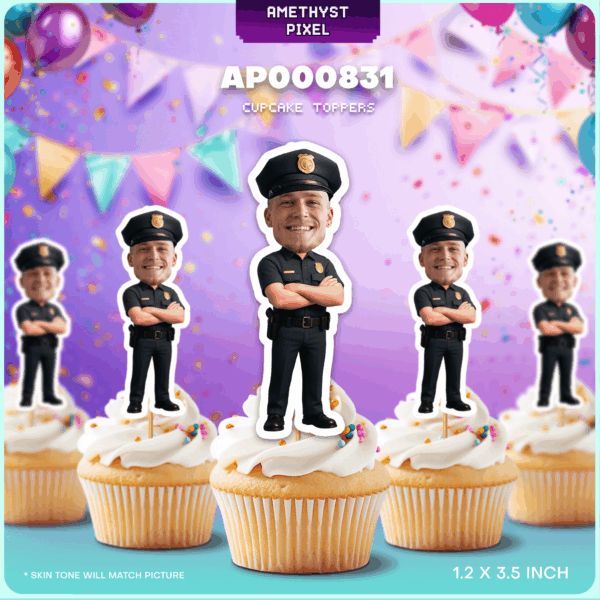 Custom Face Police Officer Cupcake Toppers â Printable Cop Theme Decoration