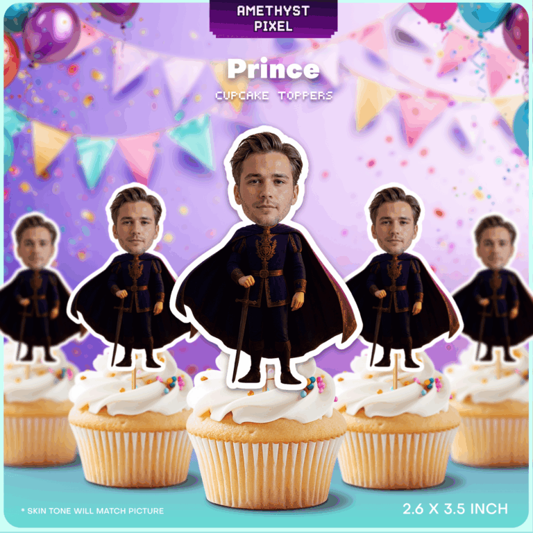 Custom Face Royal Prince Cupcake Toppers with Sword and Cape