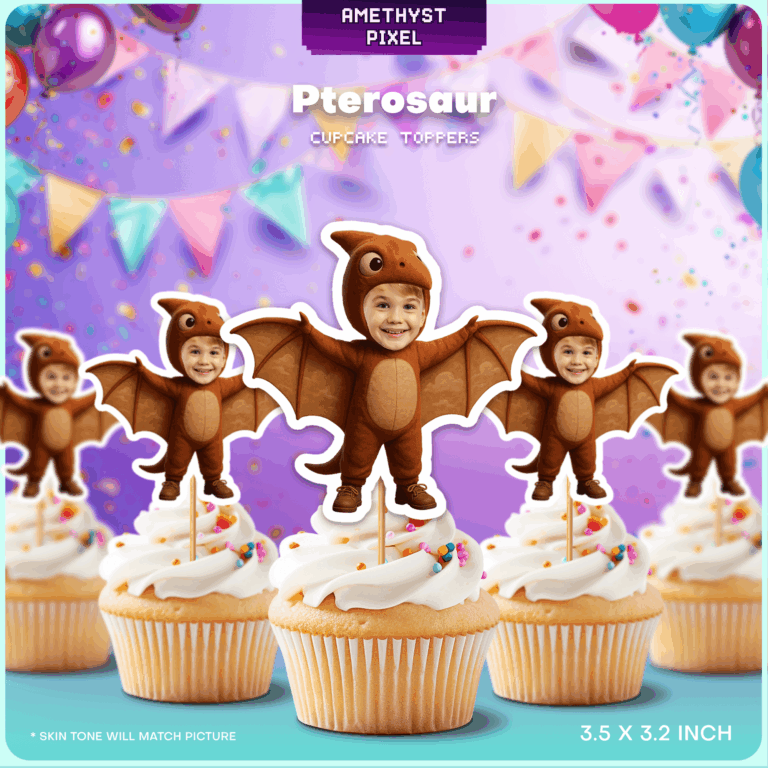 Custom Pterosaur Face Cupcake Toppers for Dinosaur Birthday Party