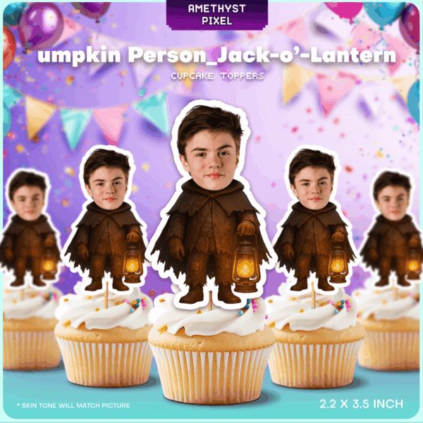 Custom Face Spooky Lantern Keeper Cupcake Toppers – Halloween Printable