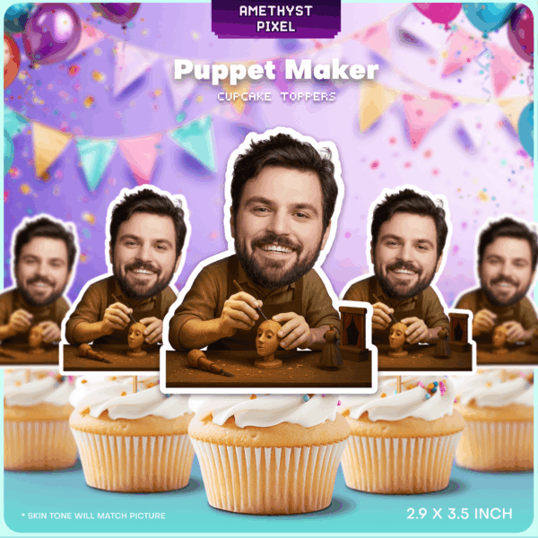 Custom Face Puppet Maker Cupcake Toppers – Printable Woodworking & Craft Party Decor