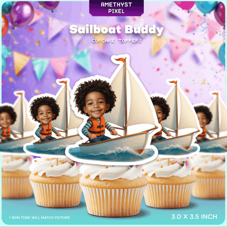 Custom Face Sailboat Cupcake Toppers – Nautical Kids Birthday Printable