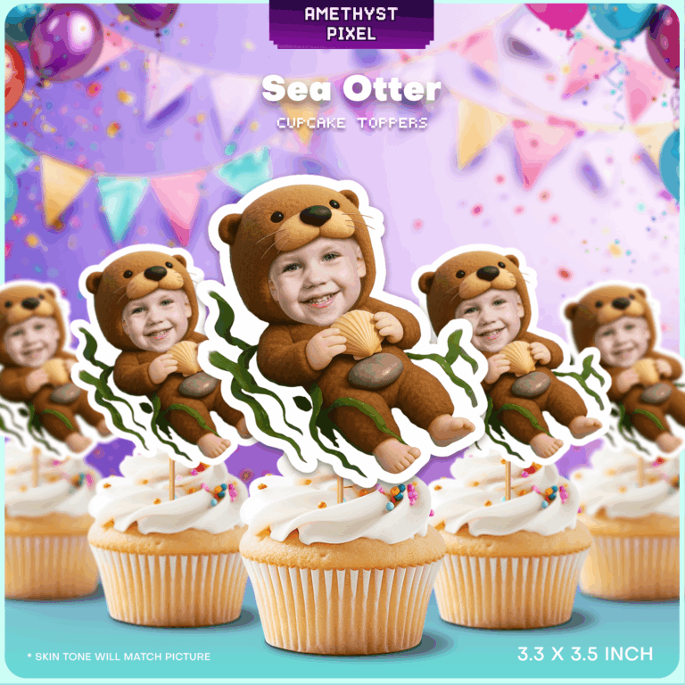 Custom Floating Sea Otter Photo Cupcake Toppers for Ocean Themed Parties