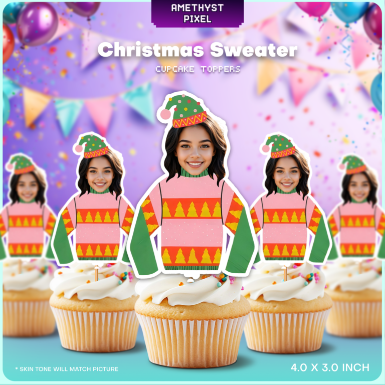 Custom Face Christmas Sweater Cupcake Toppers for Ugly Sweater Parties & Holiday Events