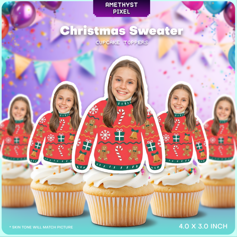 Custom Face Christmas Sweater Cupcake Toppers for Holiday Parties