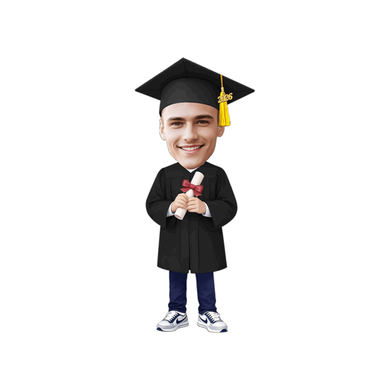 Signature Stand Boy - High School & Bachelor - Custom Face Class of 2026 Black Gown Party Decor