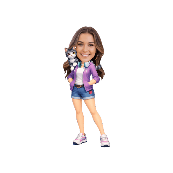 Personalized Teen Girl Face Cupcake Toppers with Cat & Headphones – Casual Party Decor