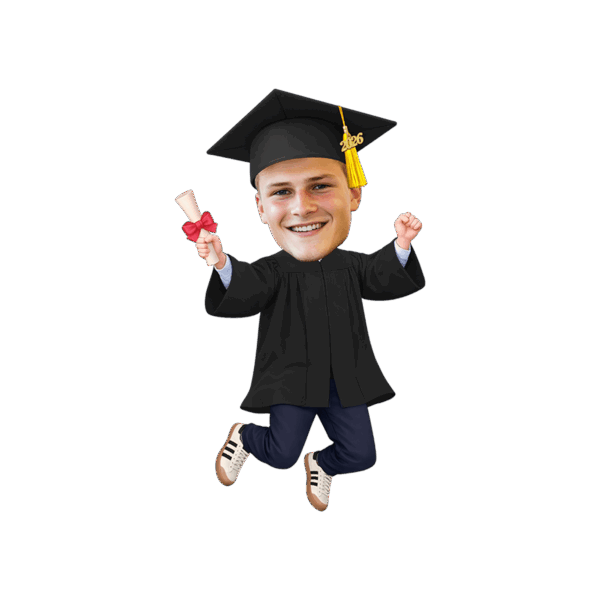 Leap Pose Boy - High School & Bachelor - Personalized Face 2026 Graduation Cupcake Toppers