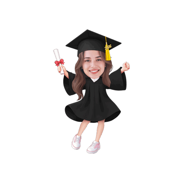Leap Pose Girl - High School & Bachelor - Personalized Face 2026 Graduation Cupcake Toppers